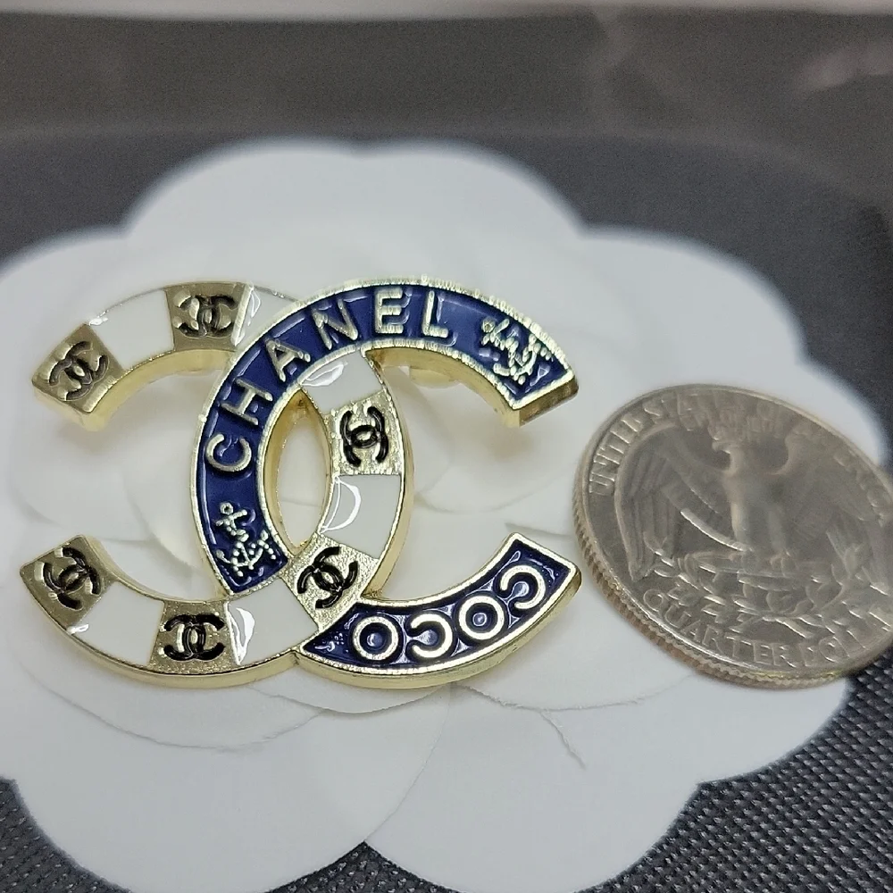 CC Gold Blue Nautical Themed Brooch